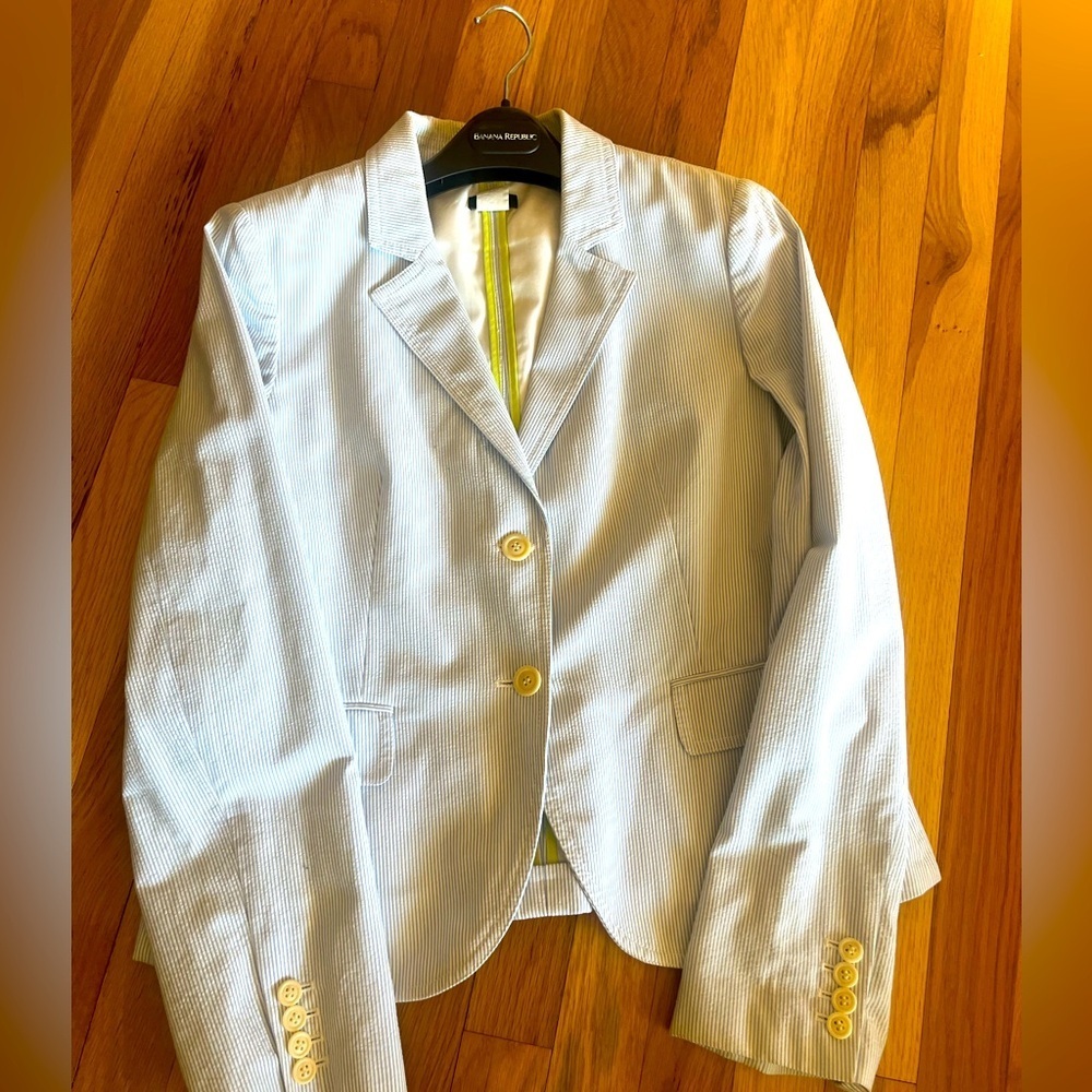 Jcrew Size 12 Blue Seersucker Blazer